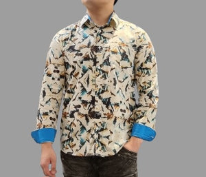 ABSTRACT PRINT COTTON STRETCH LONG SLEEVE SHIRT