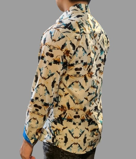 ABSTRACT PRINT COTTON STRETCH LONG SLEEVE SHIRT