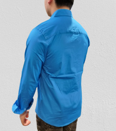 MEN AQUA BLUE COTTON STRETCH LONG SLEEVE SHIRT