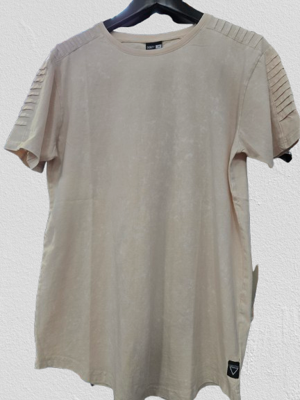 CREW NECK PIN-TUCKING SLEEVE T-SHIRT