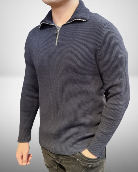 MEN RIBBED HALF ZIP JUMPER