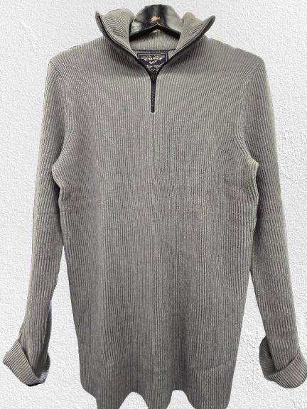 MEN RIBBED HALF ZIP COTTON JUMPER