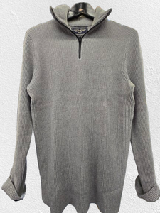 MEN RIBBED HALF ZIP COTTON JUMPER