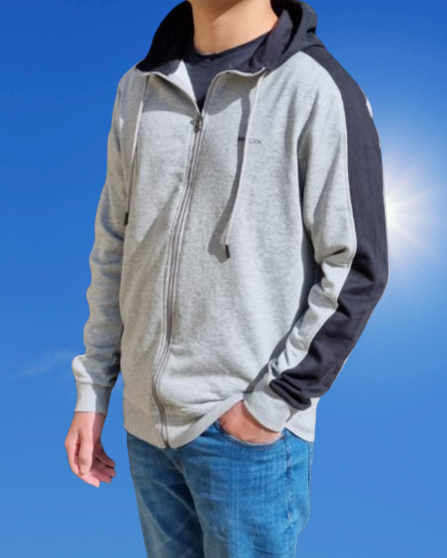 ZIP UP HOODIES WITH CONTRAST TRIMMED SLEEVE