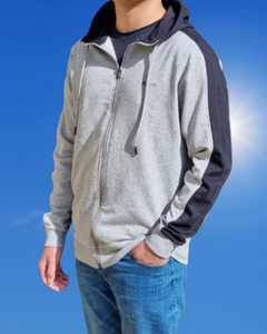 ZIP UP HOODIES WITH CONTRAST TRIMMED SLEEVE